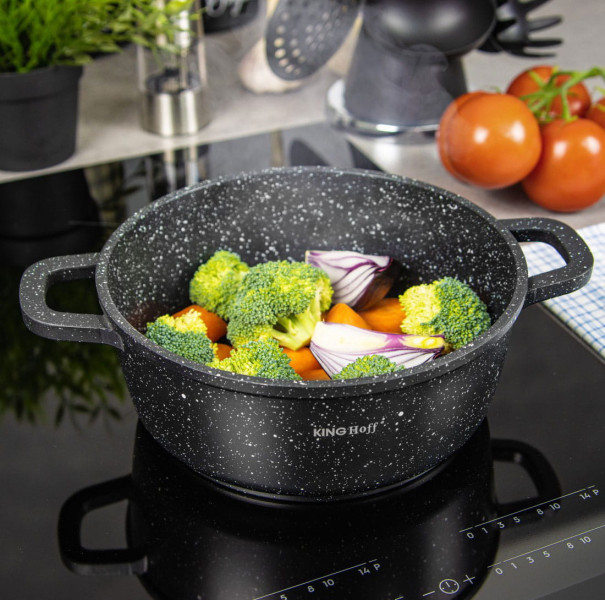 Garnek marmurkowy 1.3L 16cm indukcja gaz z powłoką marmurową KINGHOFF