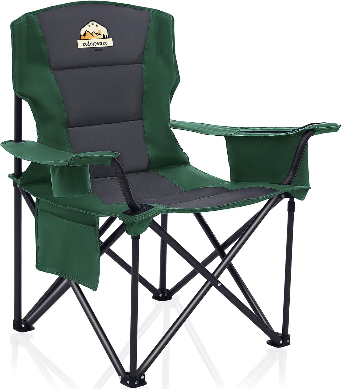 Colegence Oversized Folding Camping Chairs - 450 LBS Support Heavy Duty Camp Chair with Padded Cushion, Portable Outside Chairs with Carry Bag，Cooler, Cup Holder for Outdoor, Lawn, Sports - Green