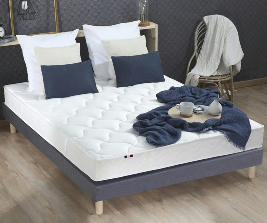 ENSEMBLE ESSENTIEL - Ensemble matelas latex 3 zones sommier bleu 140x190