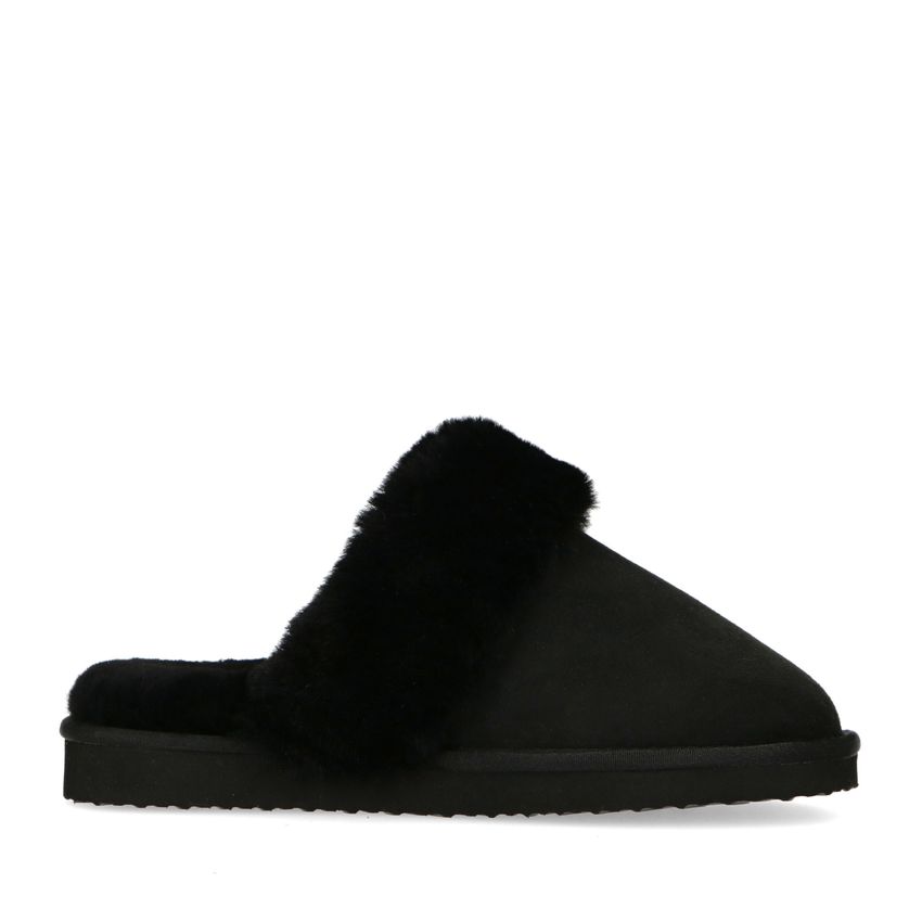 Manfield Zwarte pantoffels met wollen voering