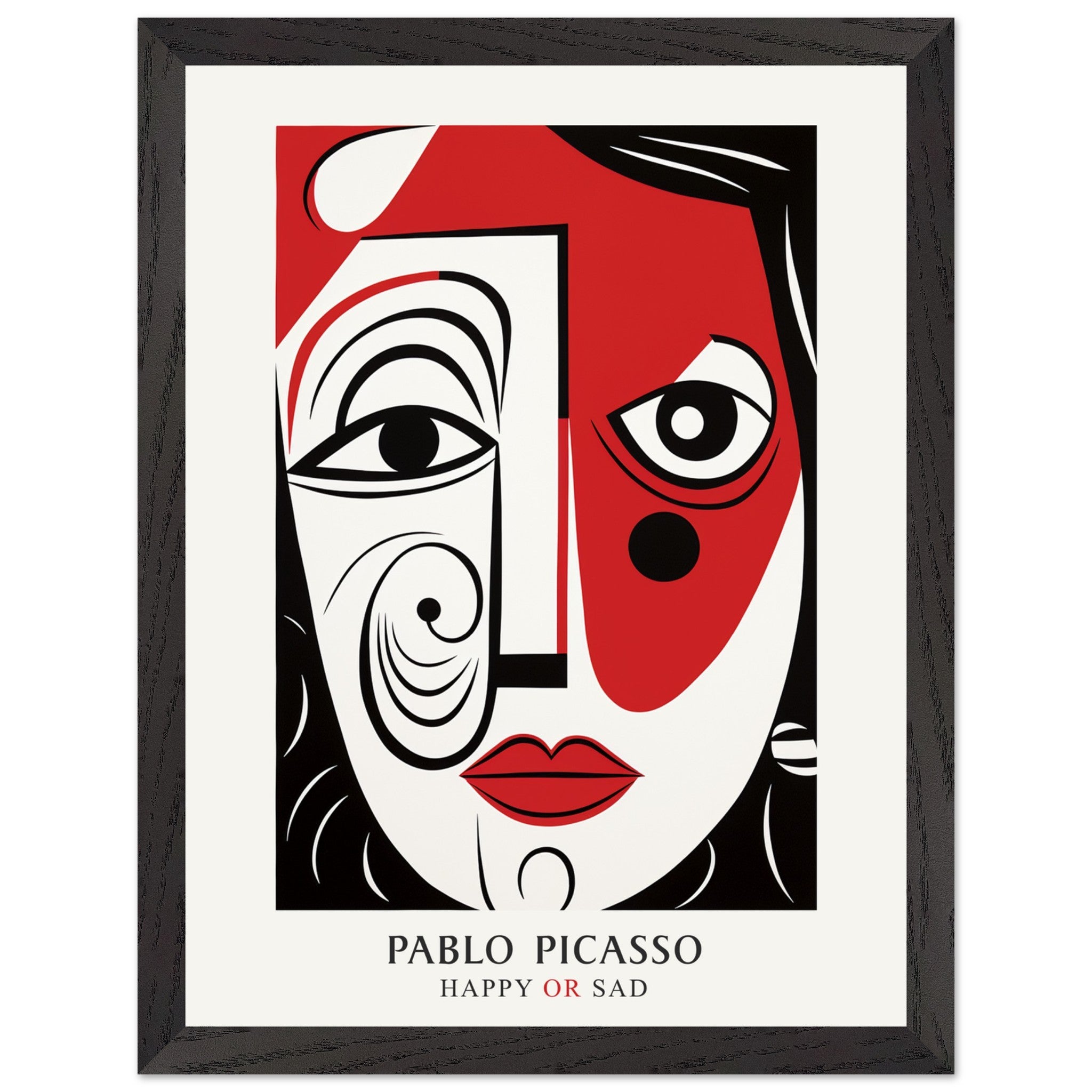 Artfulprints Poster met Lijst Pablo Picasso - Happy or sad  - 30x40 cm - Rood