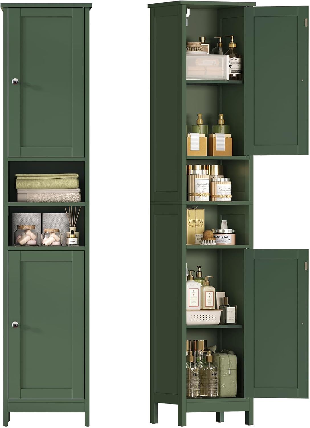 TEENFON 67 Tall Bathroom Cabinet with Adjustable Shelves and Doors, Narrow Bathroom Storage Cabinet for Small Space, Living Room, Entryway, Kitchen, Green