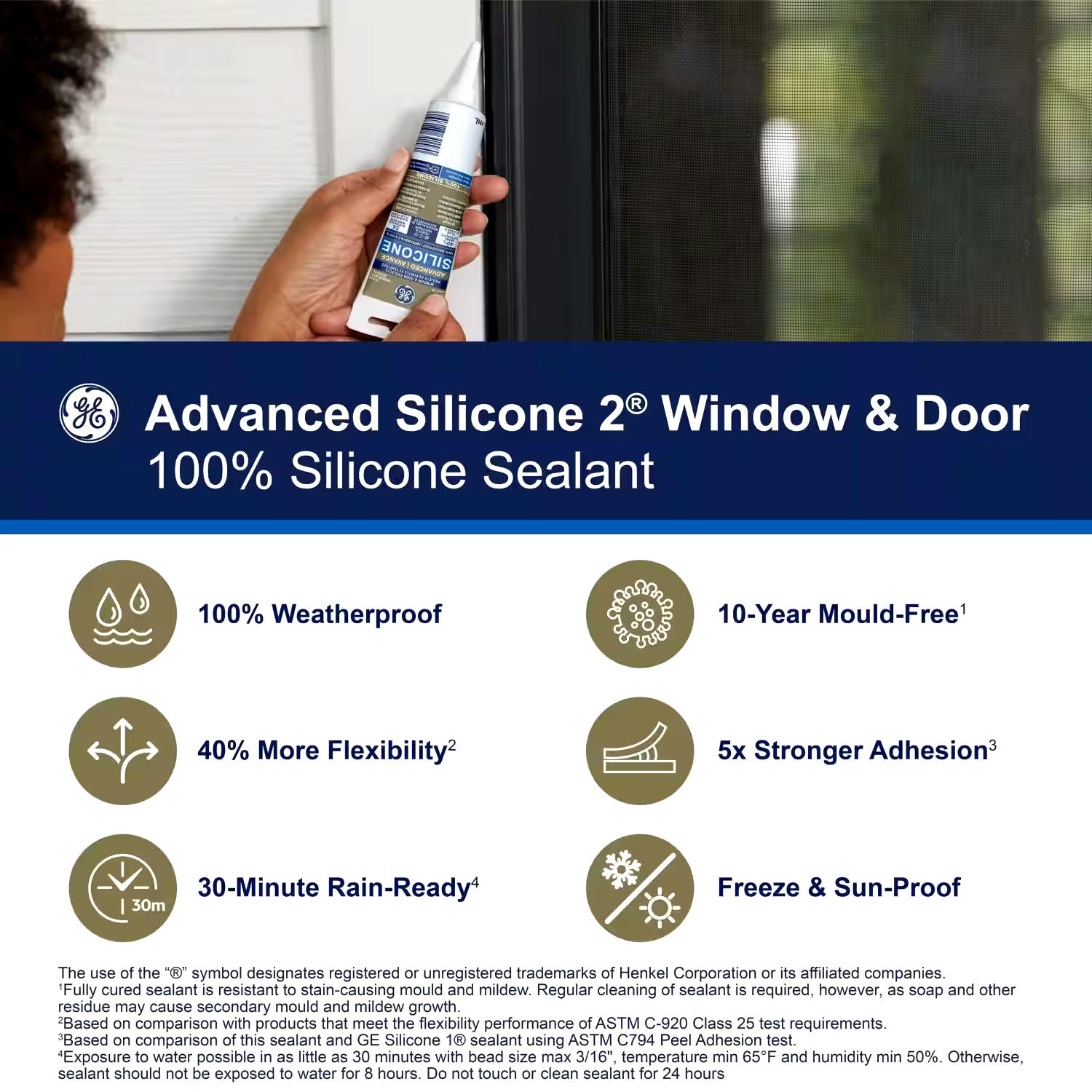 GE Silicone II Window & Door Sealant, Indoor/Outdoor, Weather & Waterproof, Clear, 82.8-mL