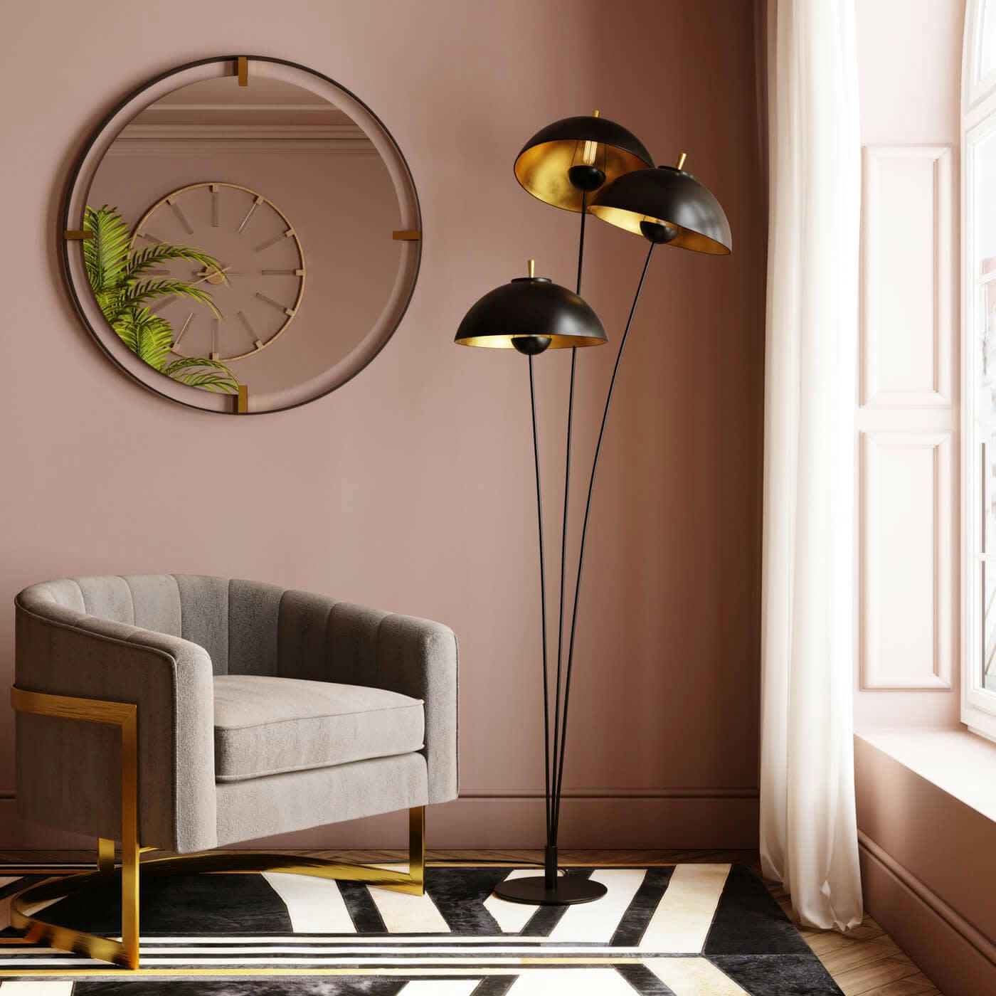 BETSY - Miroir rond double cadre en acier noir et doré D90