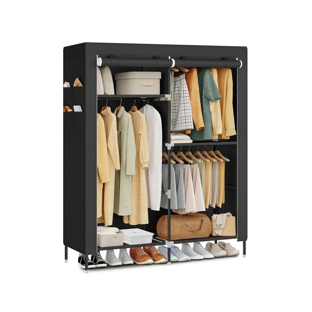 Armoire en tissu avec penderie et étagères pratiques