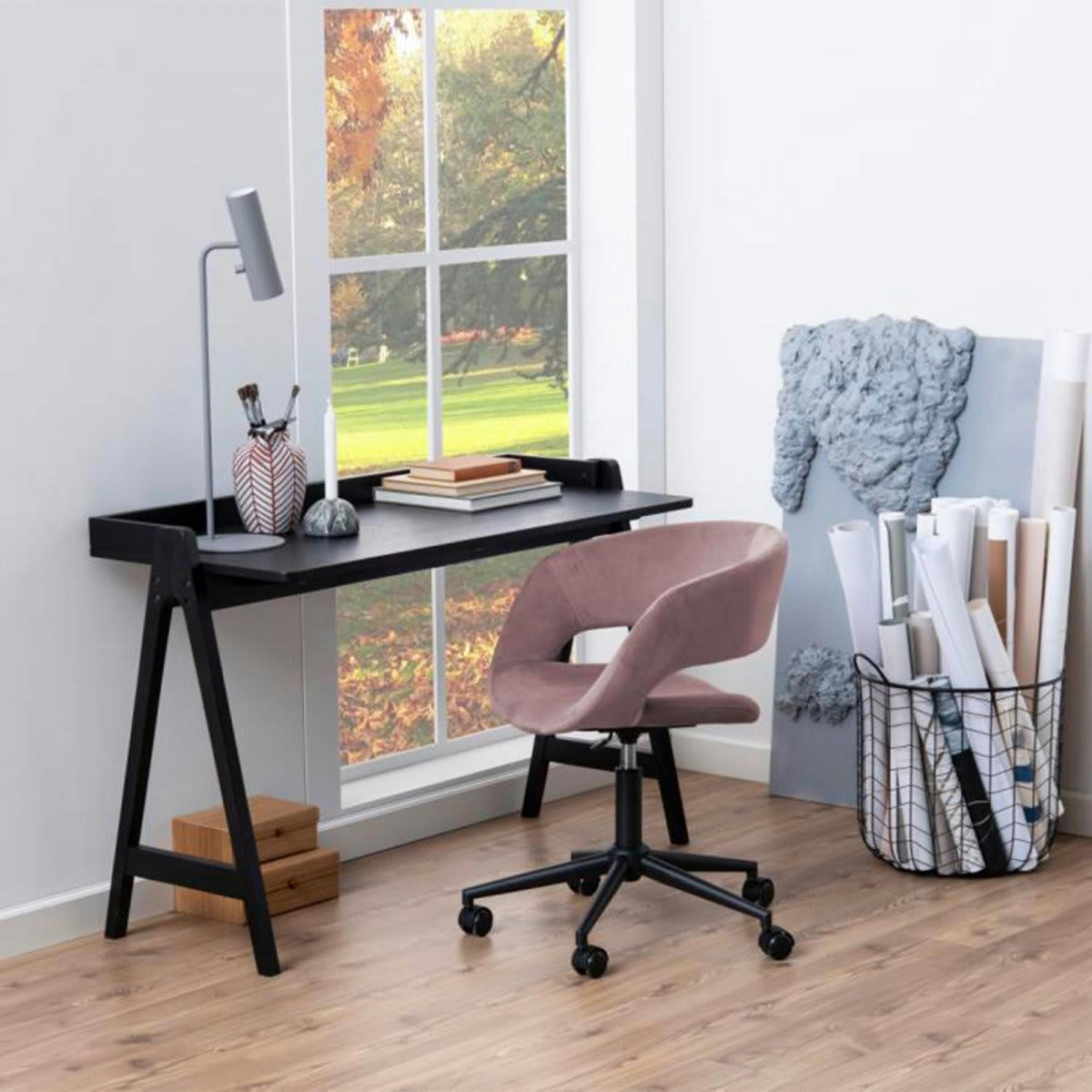 GRADE - Chaise de bureau moderne à roulettes en velours rose