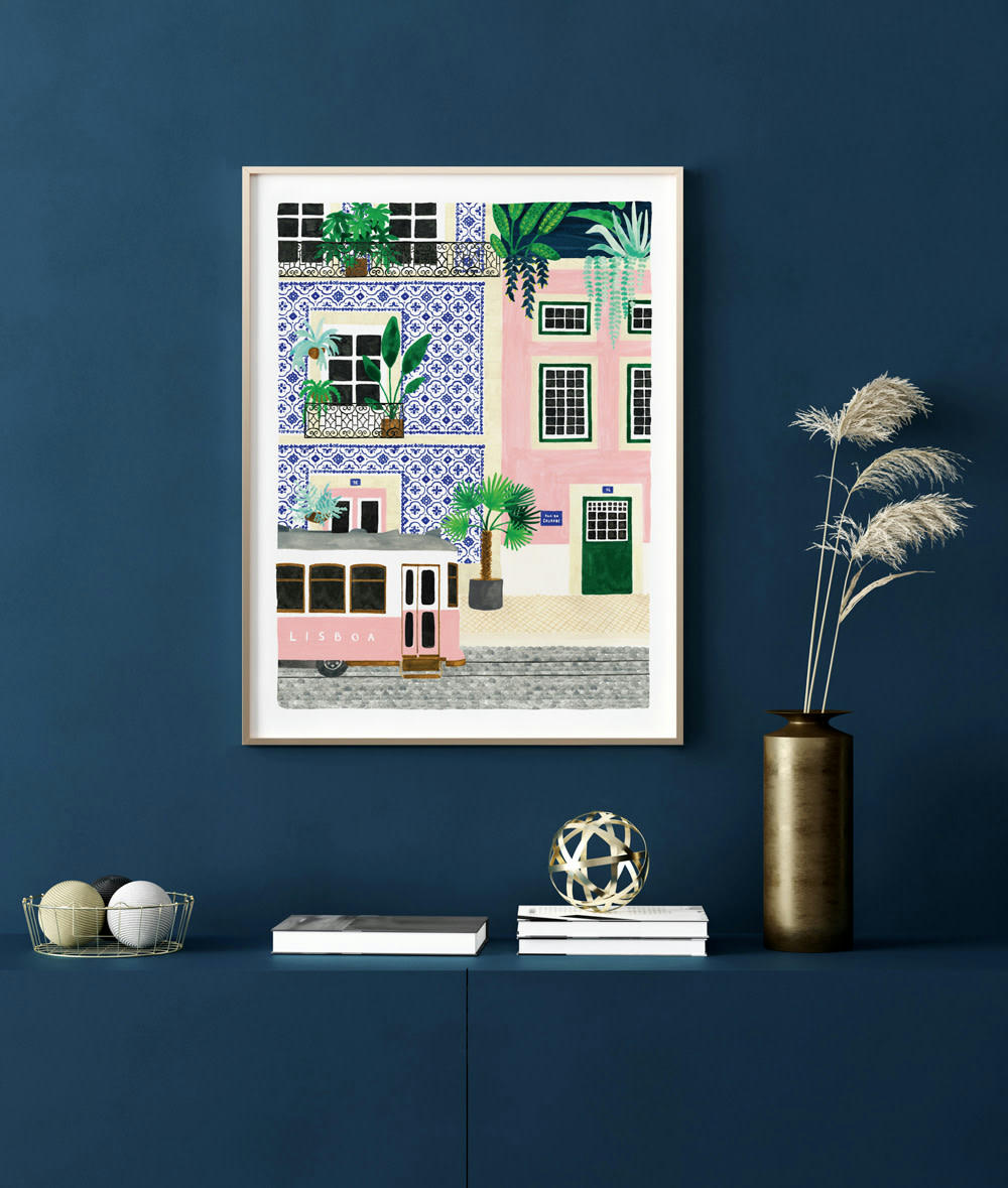 - Affiche illustrée d'une rue de Lisbonne au Portugal 30x40 cm