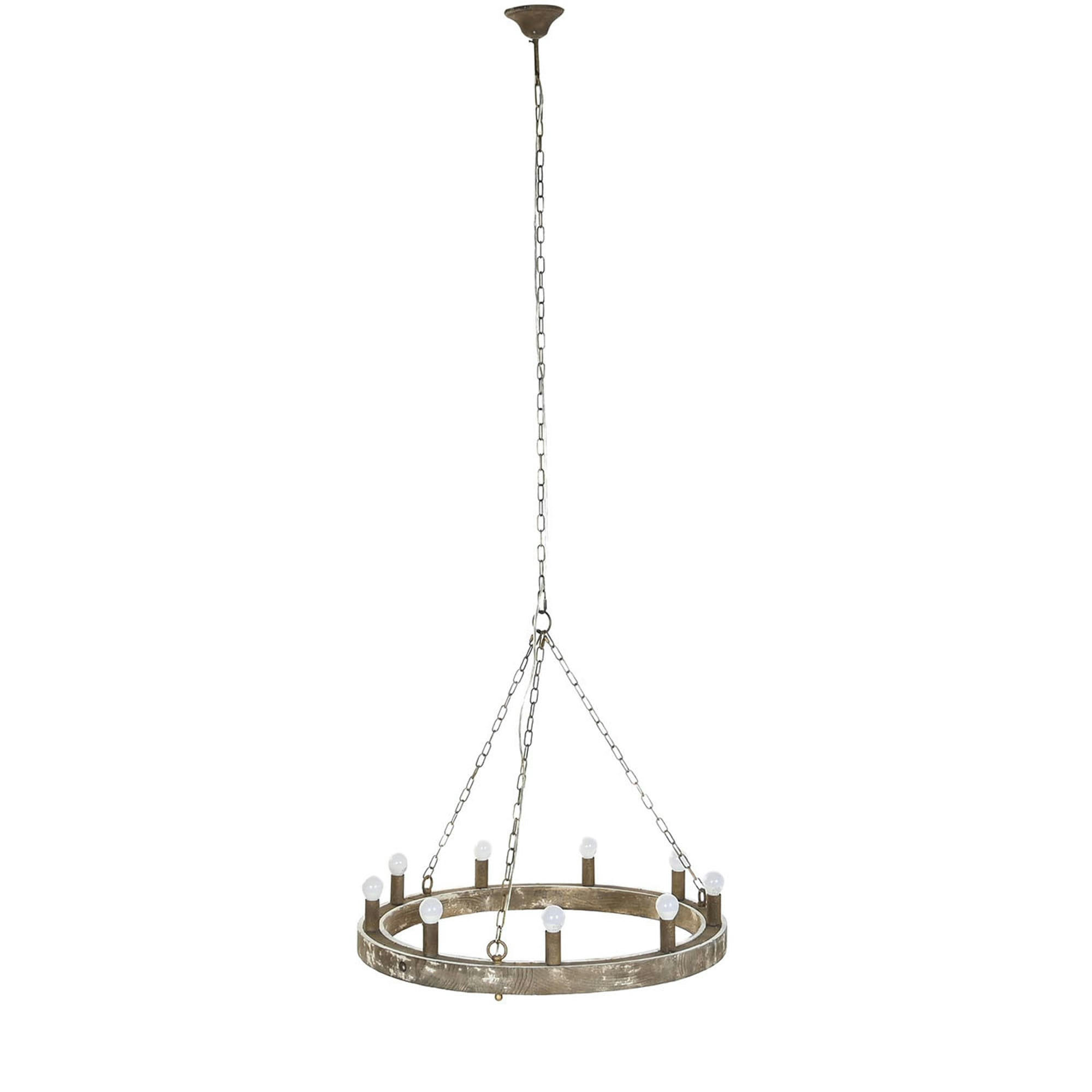 - Plafonnier rond en bois  et métal vieilli 9 ampoules 78x78x13cm