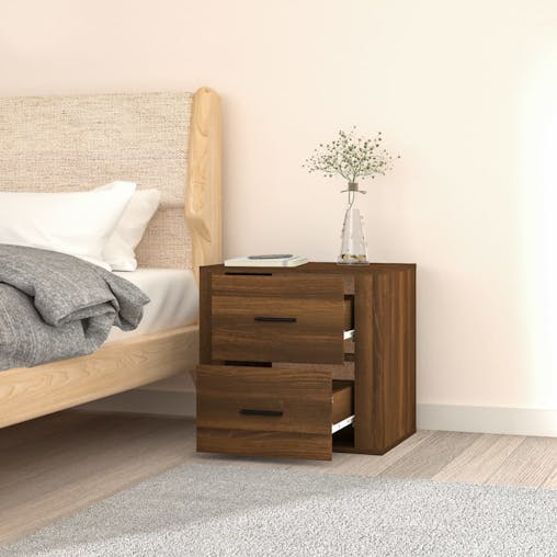 NNEVL Wall-mounted Bedside Cabinet Brown Oak 50x36x47 cm