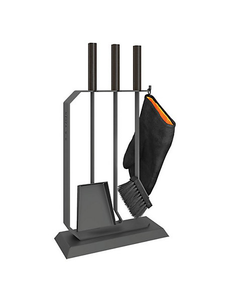 Ensemble d'ustensiles de cheminée 3 pièces en acier et bois Noir - Set 6 L