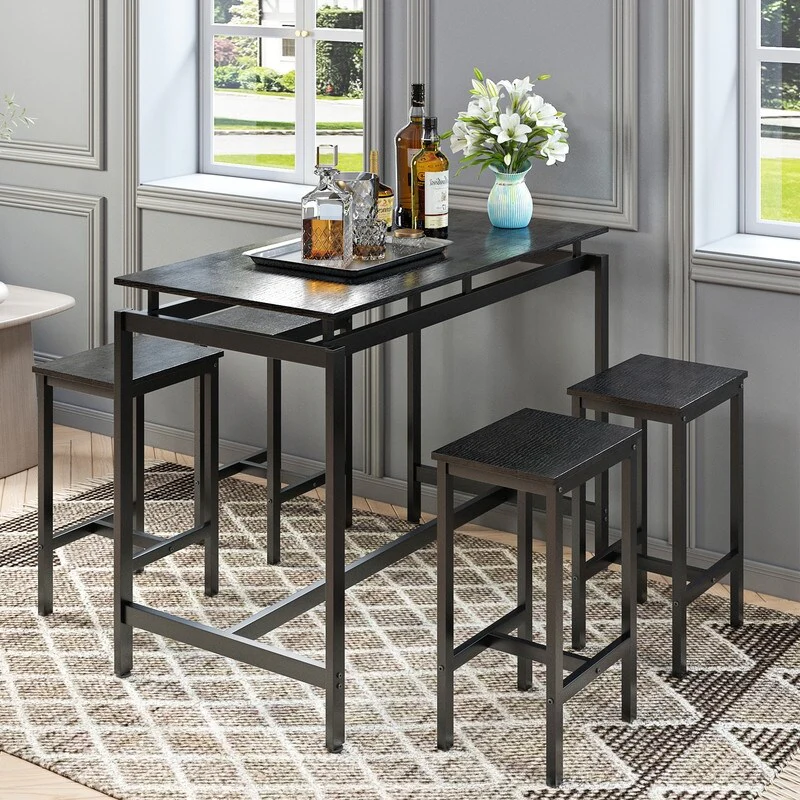5-Piece Dining Table Set, Modern Pub Table Set with 4 Stools, Counter Height Bar Table Set, Kitchen Table Set for Breakfast
