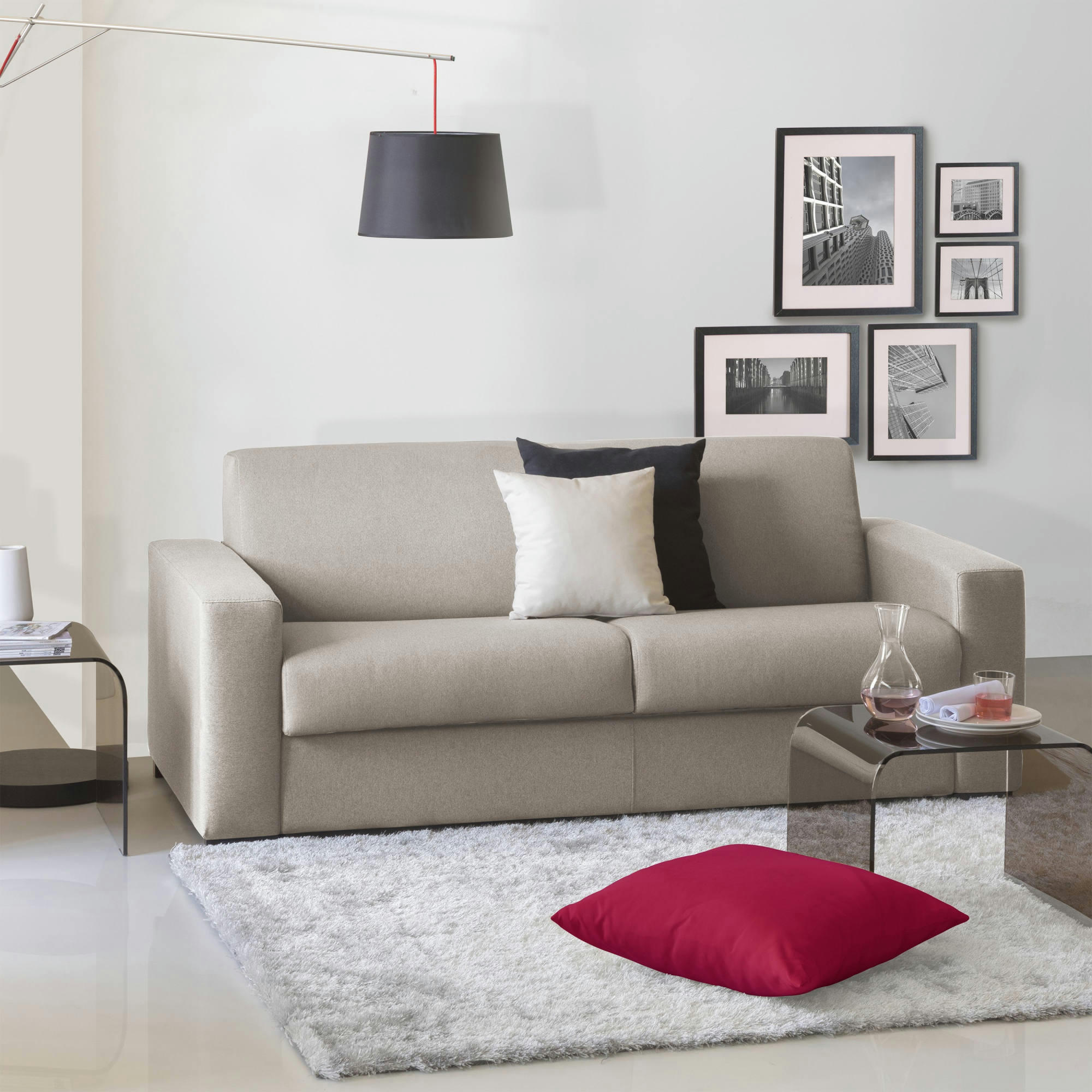 DMARCHI - Canapé fixe 2 places en tissu gris tourterelle