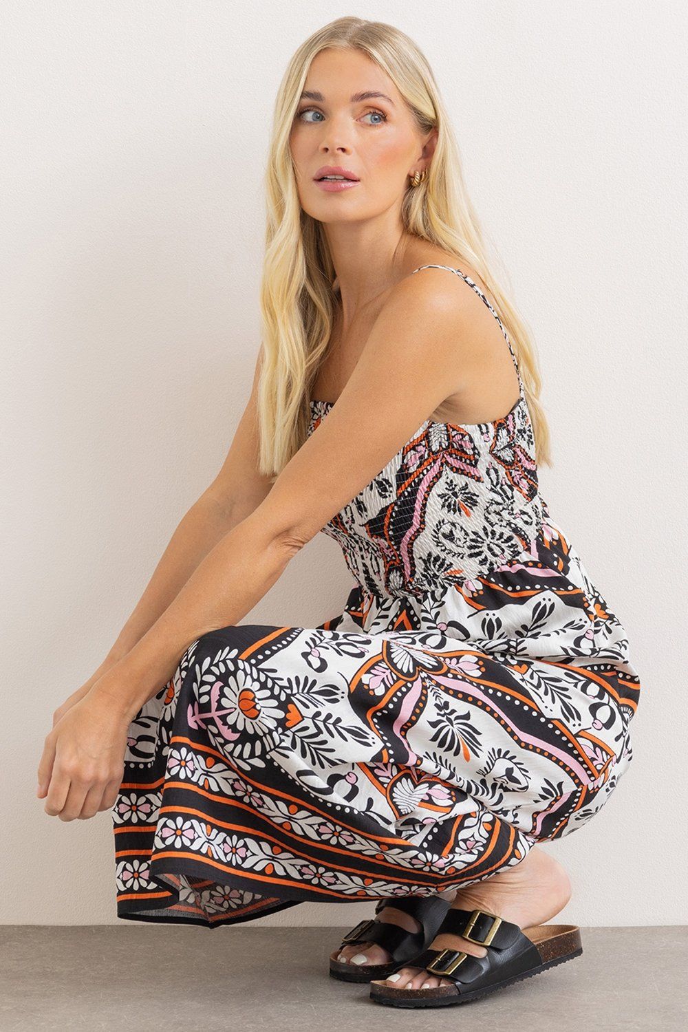 Klass. Smocked Printed Maxi Dress