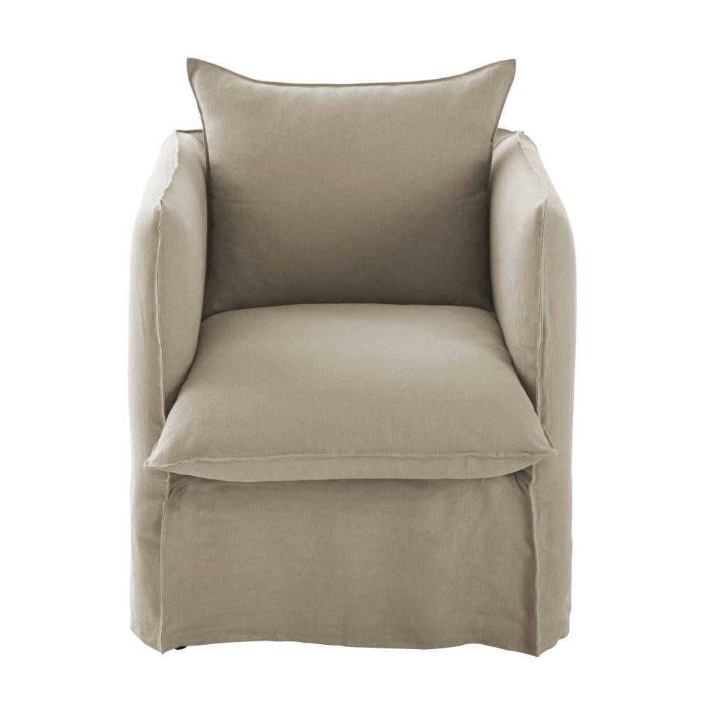 Louvain - Housse de fauteuil en lin froissé beige ficelle