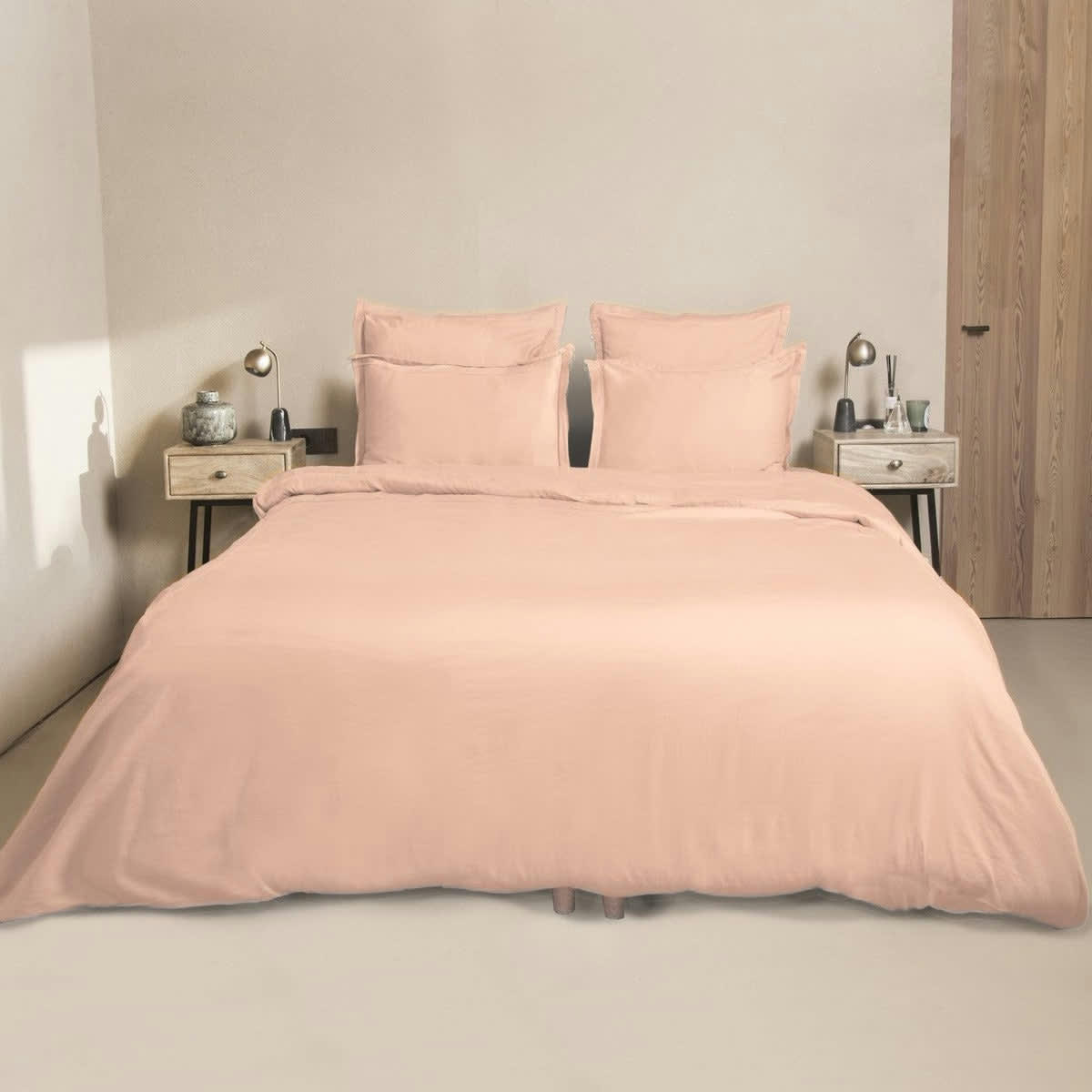 JULIA - Drap housse satin de coton  200x200x40 rose