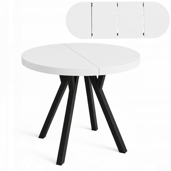 Stół rozsuwany okrągły 80/180cm blat 3,6cm Metal Biały