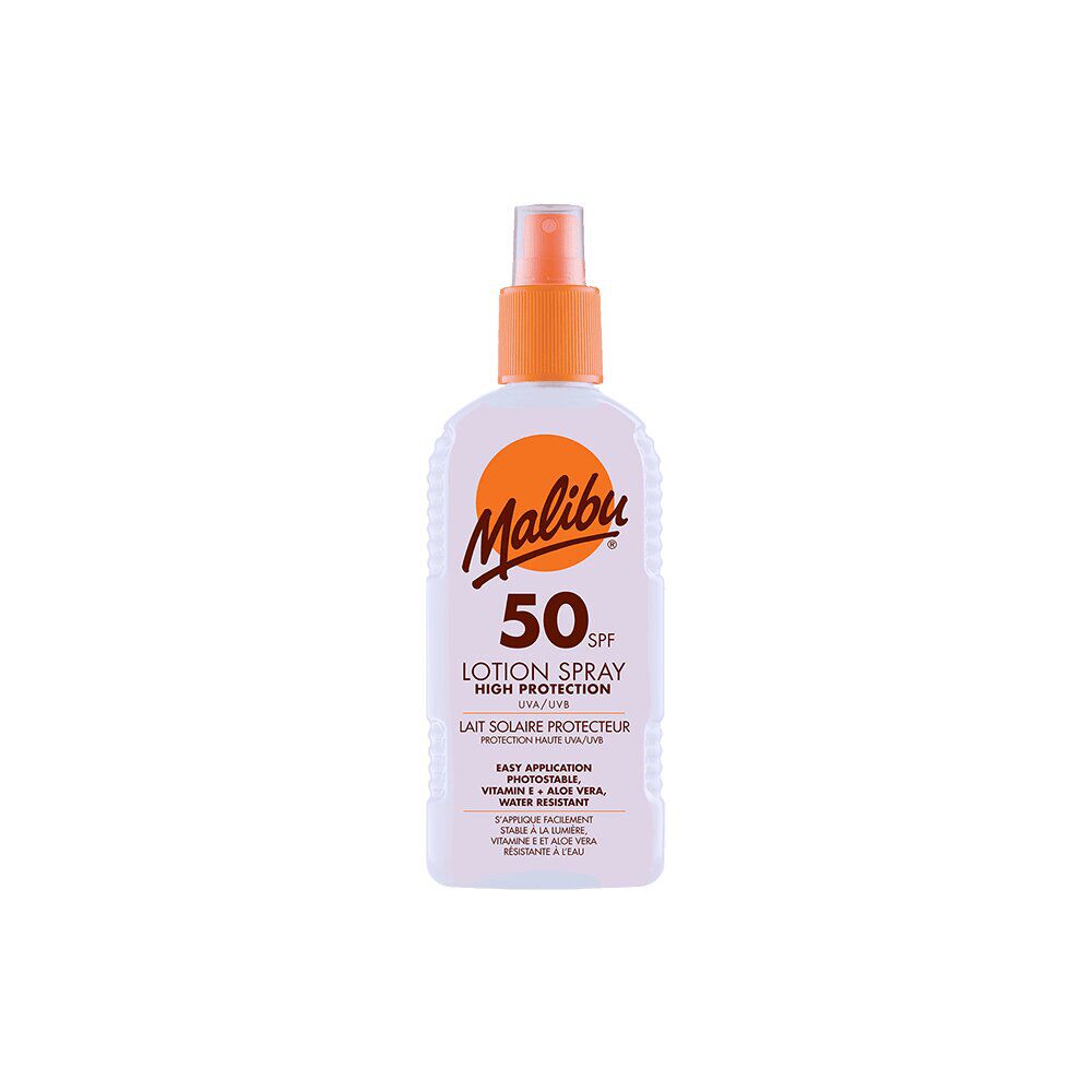 Crème solaire SPF50 haute protection Malibu lotion spray 200ml