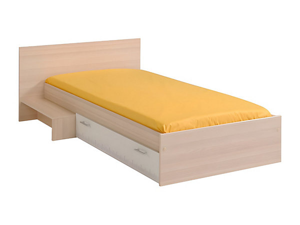 Lit enfant 90 x 190 cm avec 1 tiroir - Coloris : Naturel et blanc - IPLIA