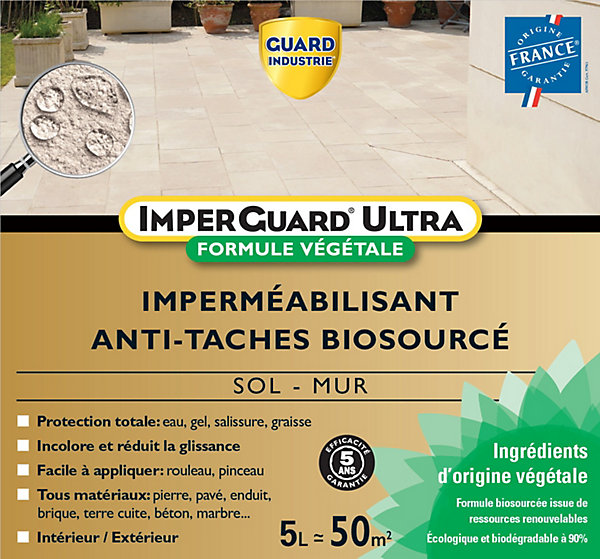 ImperGuard Ultra Formule Végétale Imperméabilisant Super Antitache Incolore Toute Pierre 5L 50m2