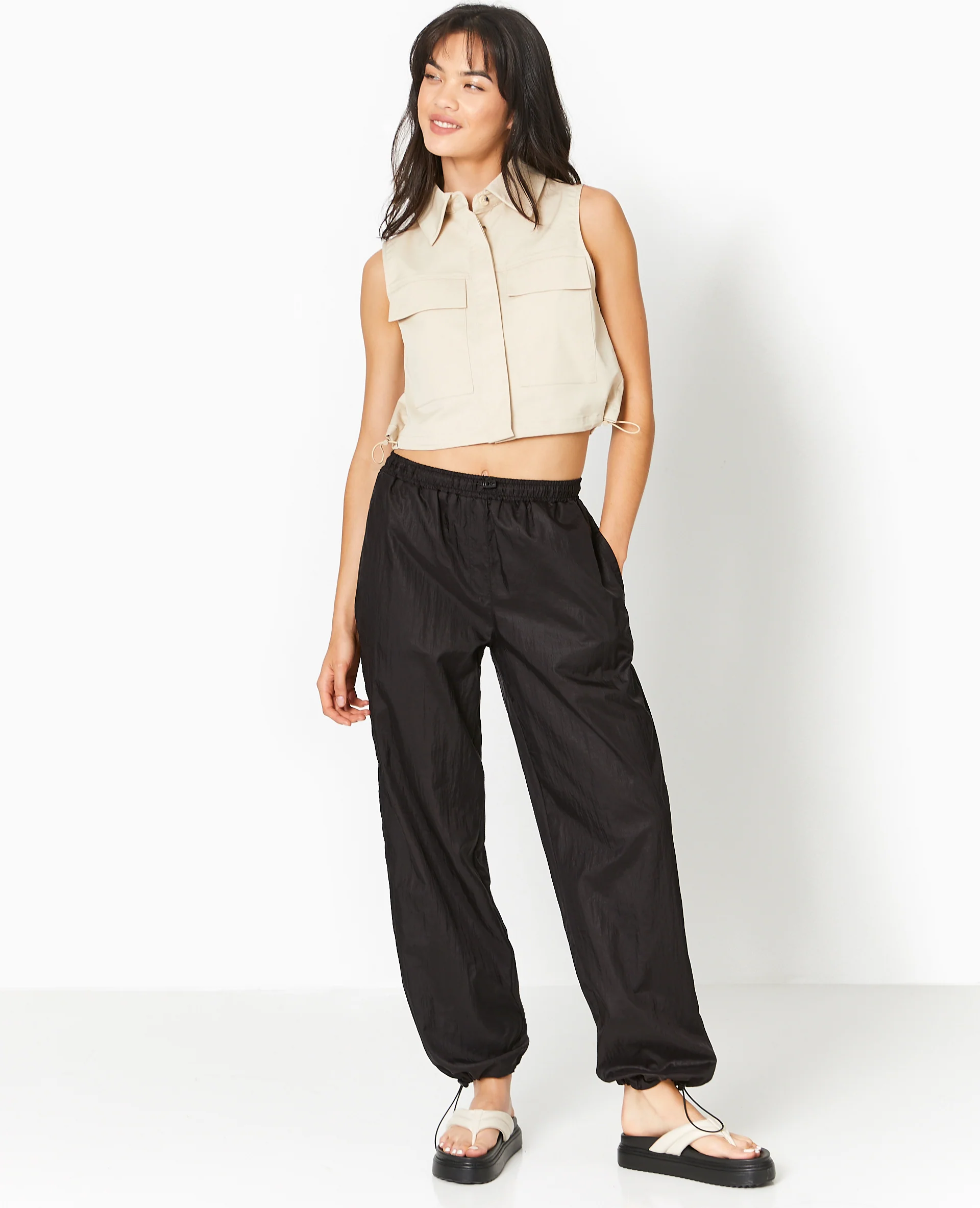 Pantalon parachute avec liens élastiqués