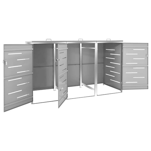 NNEVL Triple Wheelie Bin Shed 207x77.5x115 cm Stainless Steel