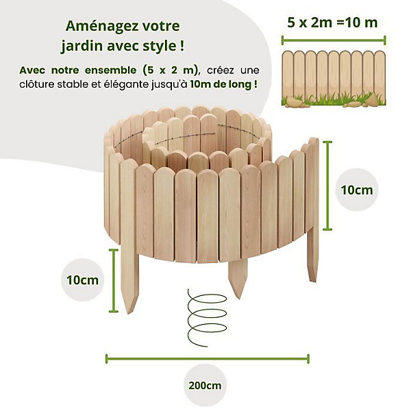 Clôture en bois flexible - Floranica - 10 m - Non Traitée - Beige - Modulable