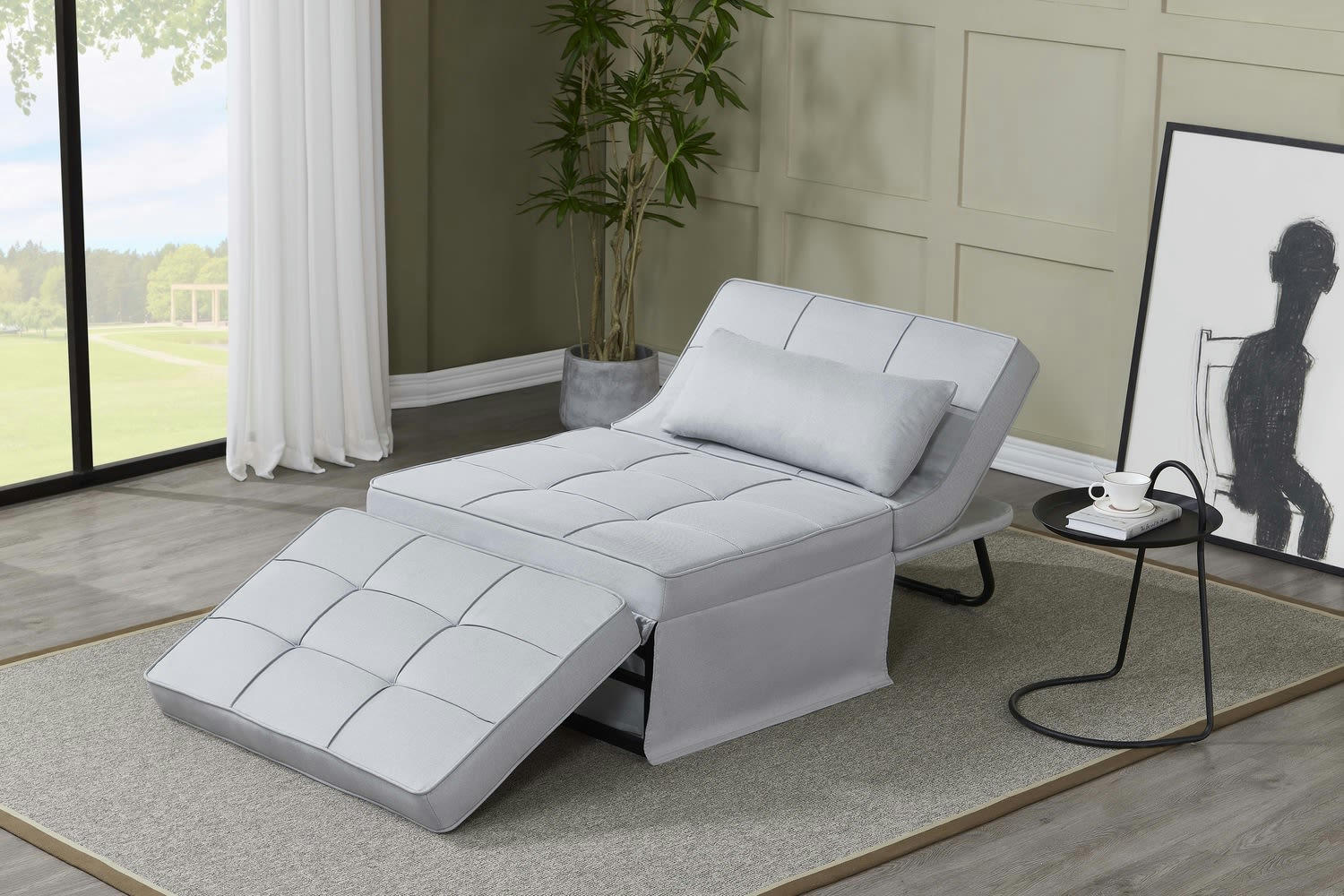 OTA - Fauteuil pouf ottoman gris 3 en 1 en tissu gris clair