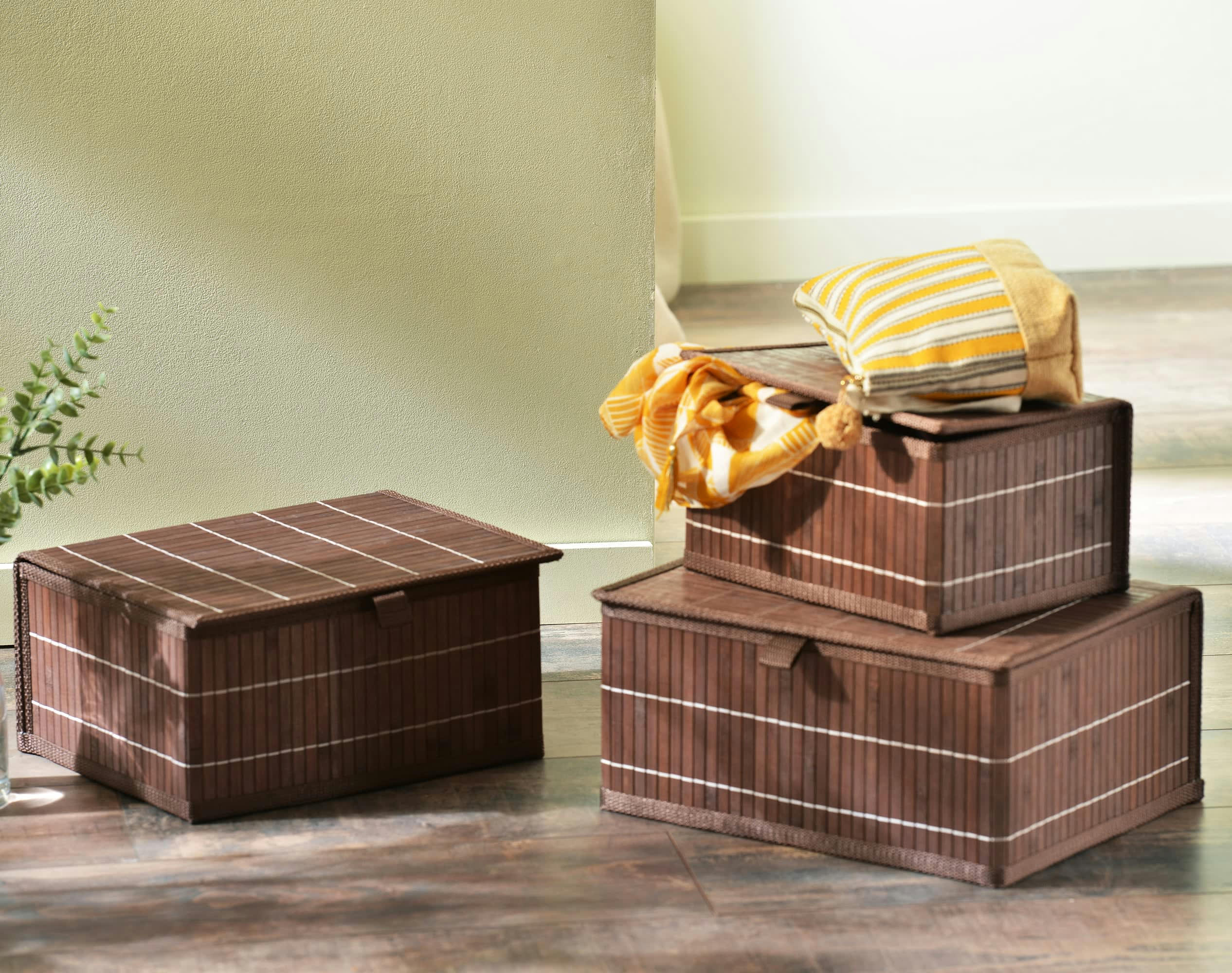 NIONO - Lot de 3 boîtes gigognes en bambou marron