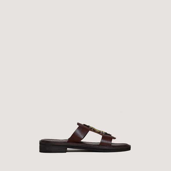 Mules à mors dorésen cuir marron foncé | DOP