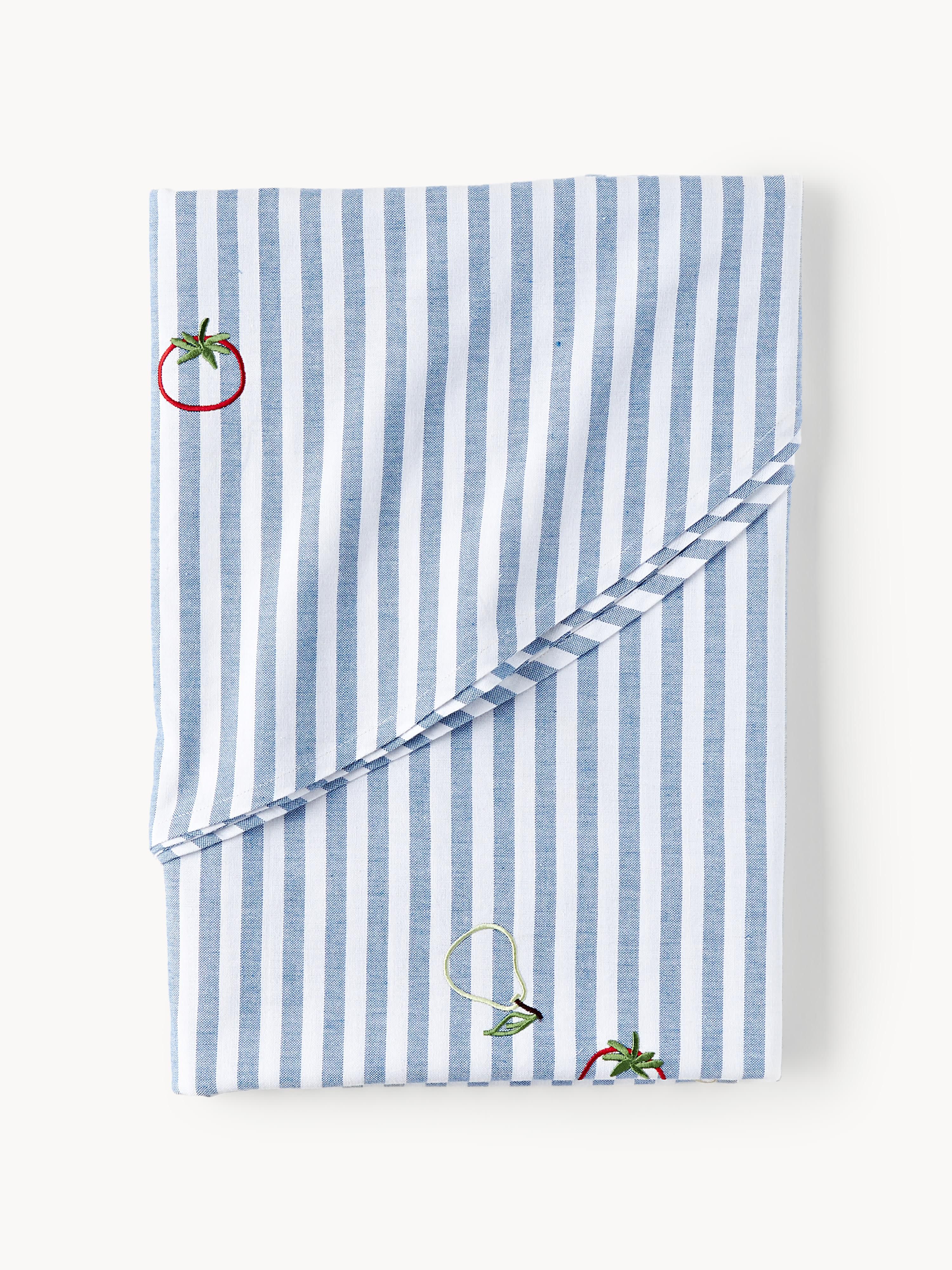 Gestreifte runde Tischdecke Melony mit gestickten Motiven