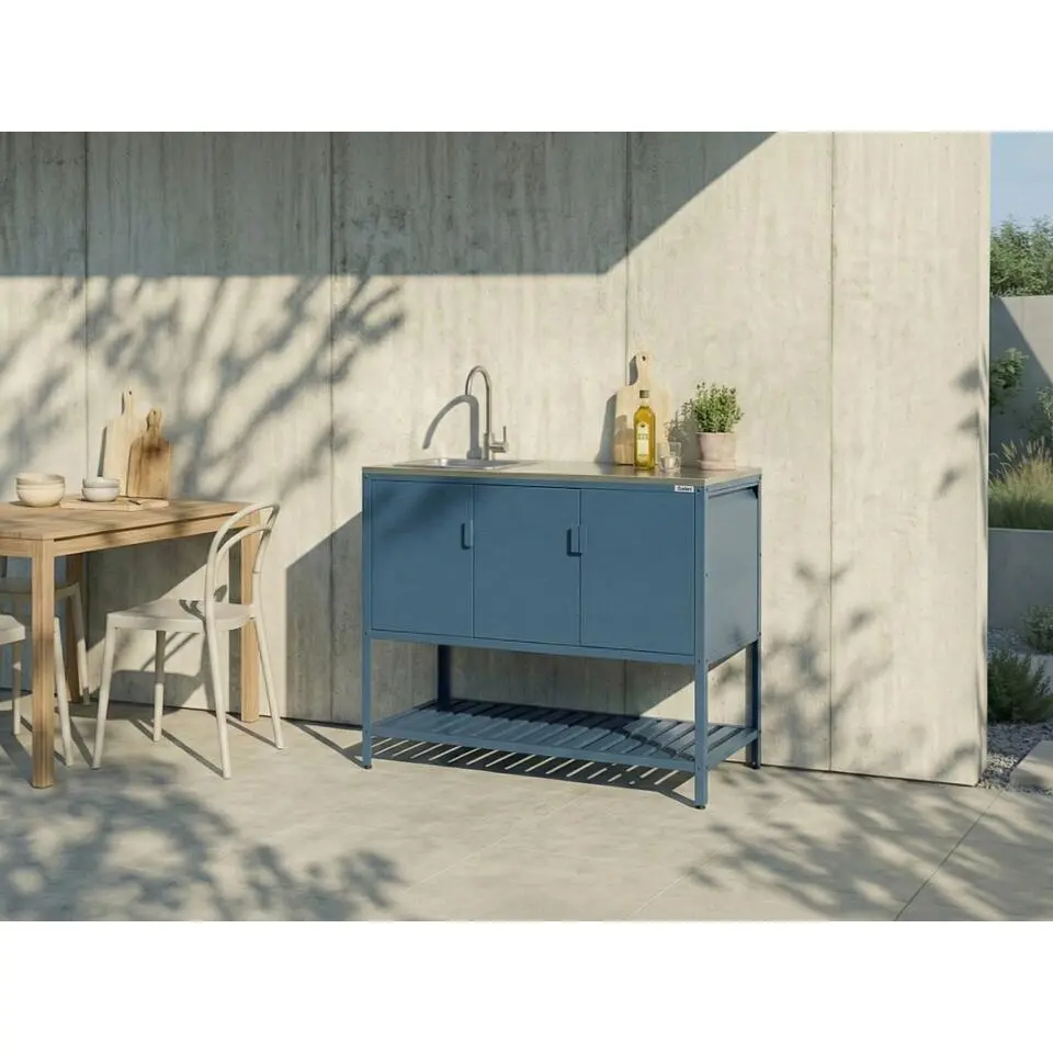 MAENZA - Buitenkeukenkast met spoelbak - Blauw - Staal