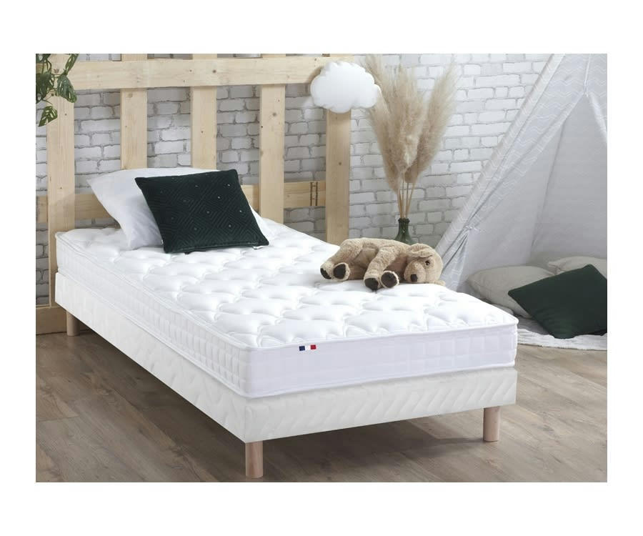 ENSEMBLE AZUR - Ensemble matelas mémoire de forme sommier blanc 90x190