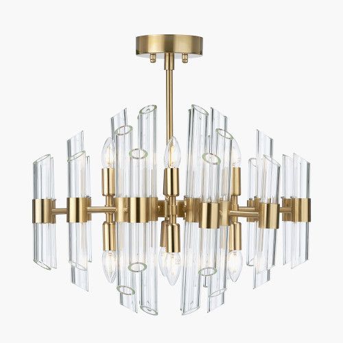Ruma Clear Glass and Antique Brass 12 Light Pendant Ceiling Light