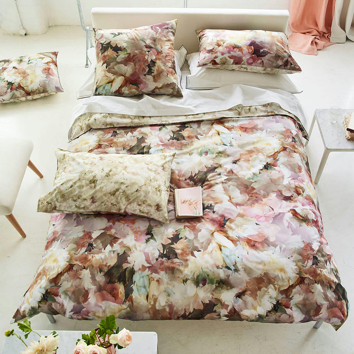 FLEURS DE JOUR - Housse de couette imprimée en percale de coton rose