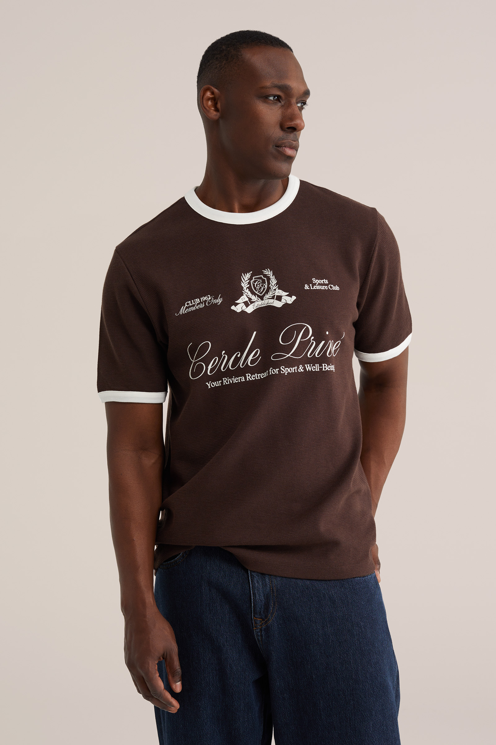 Heren relaxed fit T-shirt met structuur en print