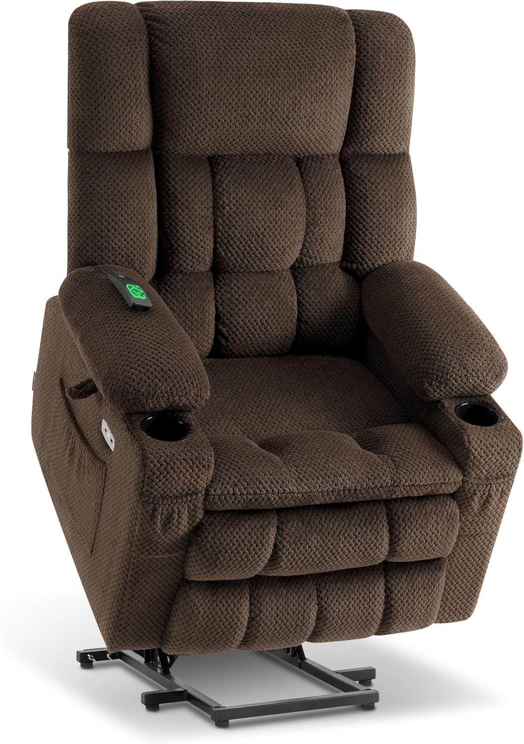 MCombo Dual Motor Large Power Lift Recliner Chair for Elderly, Lay Flat Lift Chair with Heat and Massage, Big Lift Recliner for Tall People, Cup Holders, Fabric 7896 (Large, Mocha)