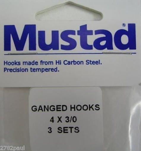 3 Sets Mustad Pre-Rigged Ganged Hooks 3/0 X 4 Hooks