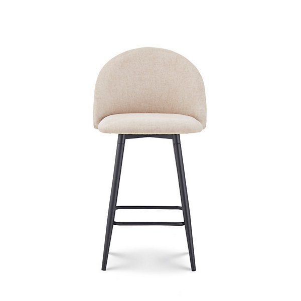 Chaise de Bar Design Moderne avec Dossier Tabouret Haut Confortable en Tissu Beige et Pieds Métal Noir Hauteur 76 cm