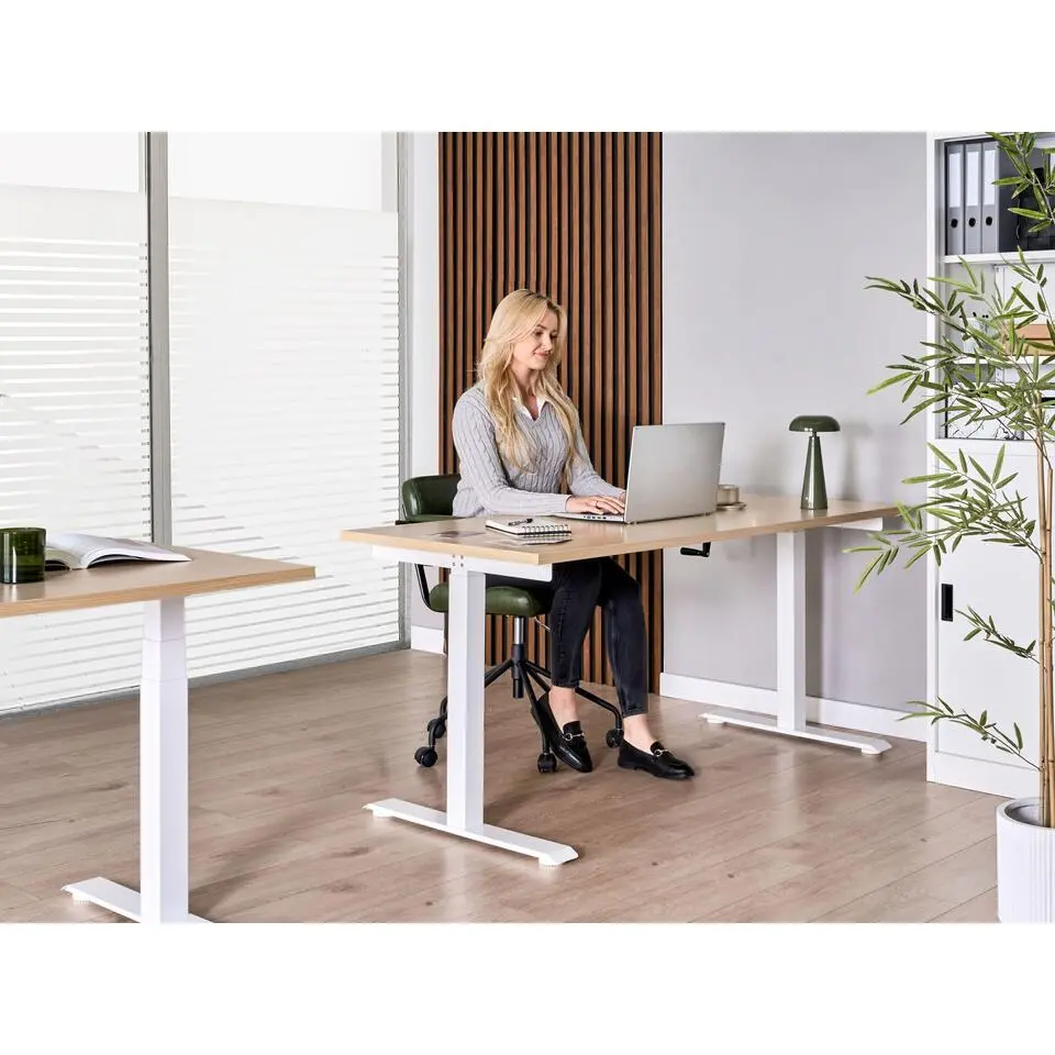 DESTINES - Verstelbaarbureau - Wit/Lichtbruin - 160x72 cm - Vezelplaat