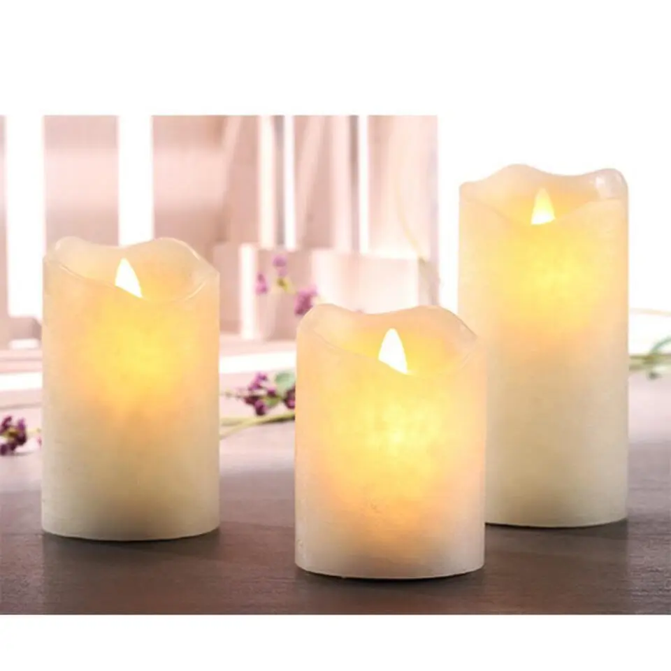 LED kaarsen/stompkaarsen - set van 3x - creme wit - wax - timer