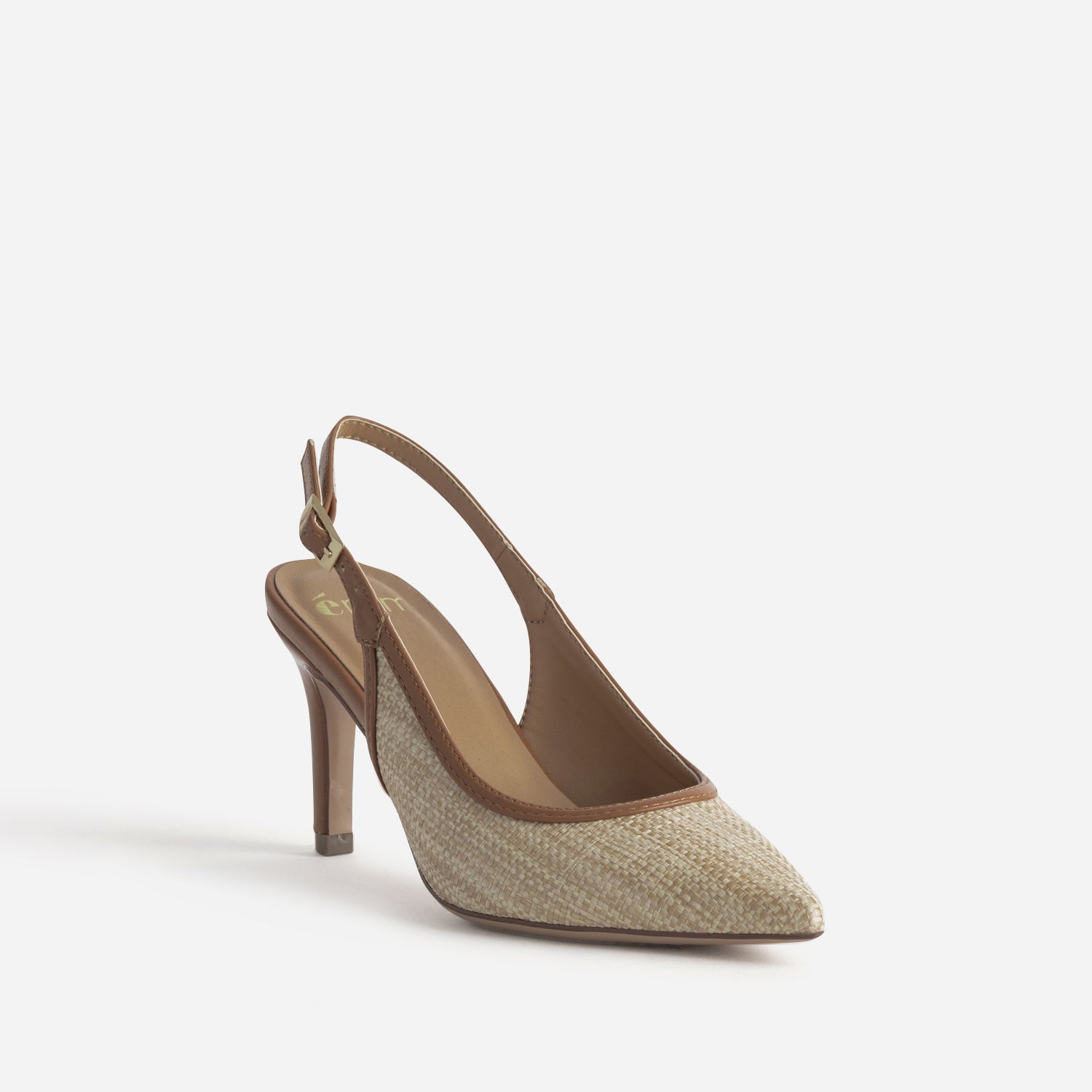 Escarpin slingback beige raphia bout pointu