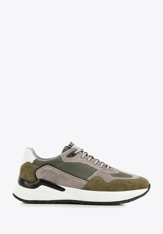 Męskie sneakersy skórzane z zamszowymi wstawkami zielono-szare