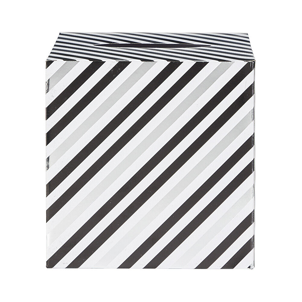 Urne d'anniversaire motif rayé noir et blanc en carton