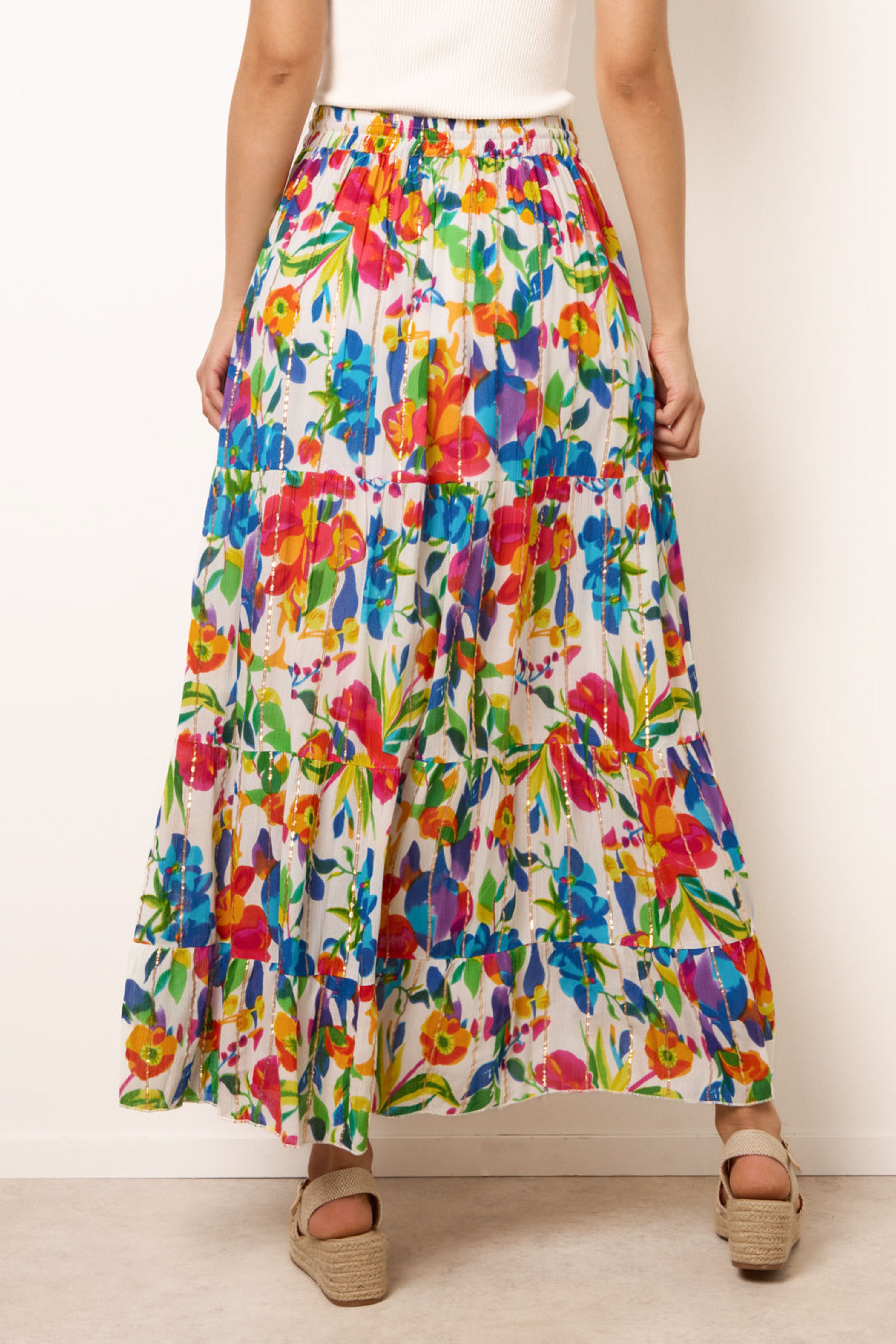 Blue Vanilla Multi Tiered Bright Maxi Skirt