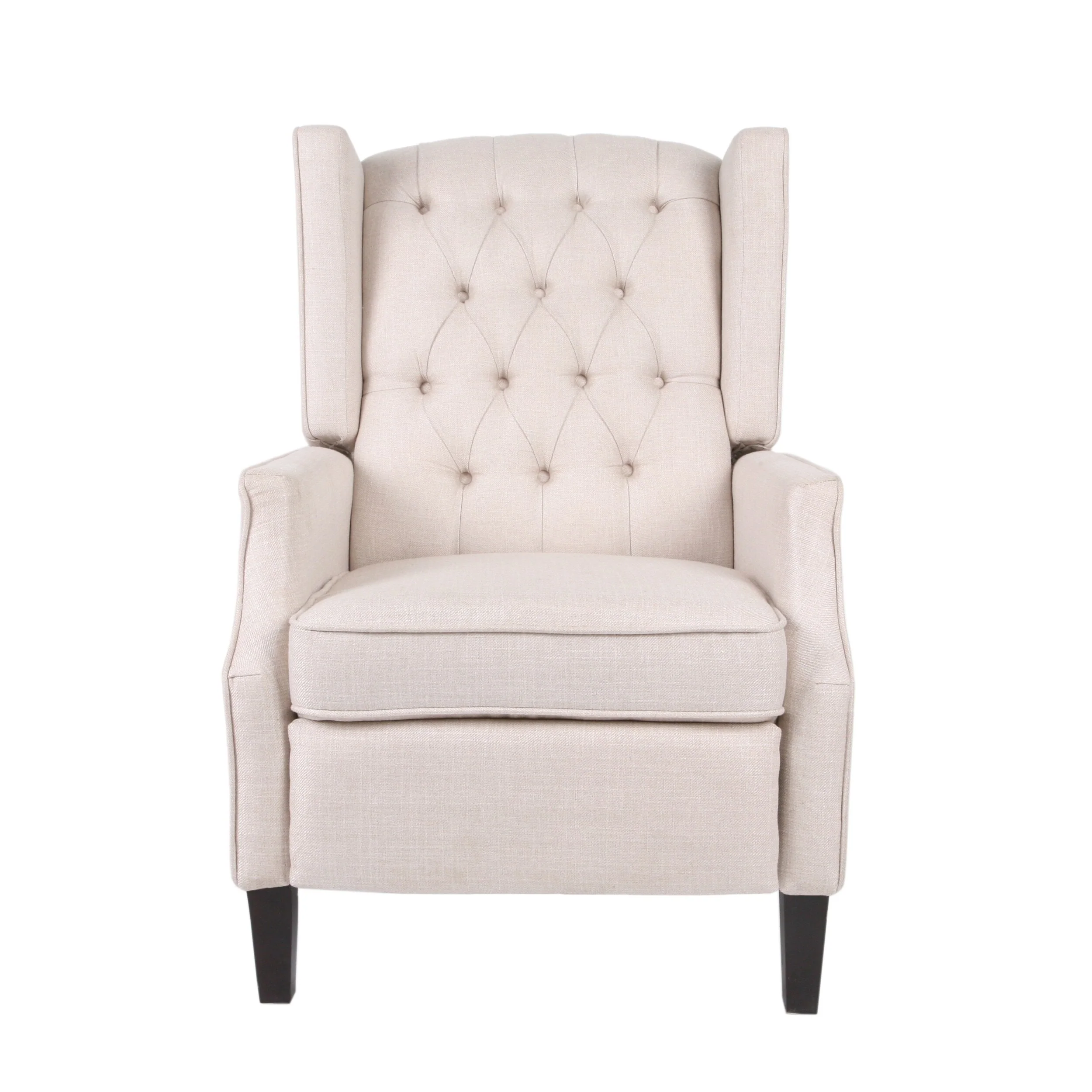 Beige Fabric Mid-Century Wingback Push-Back Recliner with Footrest, Button-Tufted Backrest