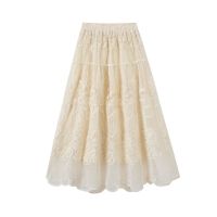 PEACH ACCESSORIES Flowy Lace Midi Skirt in Ivory