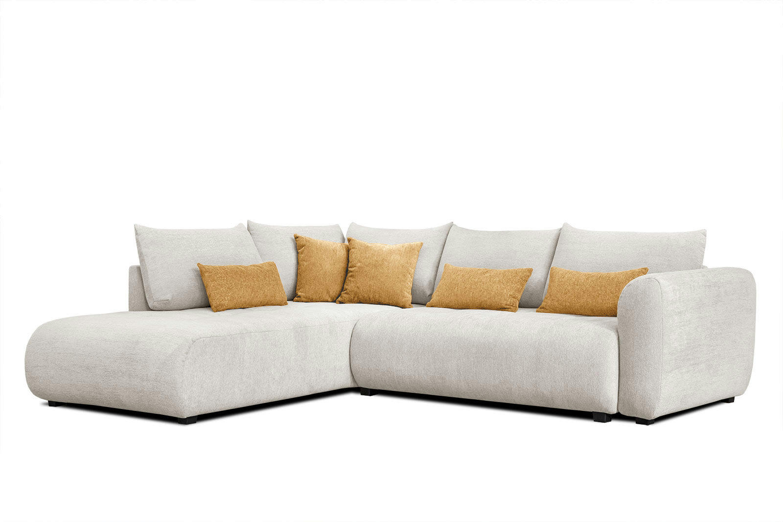 SORENO - Canapé d'angle gauche 5 places écru avec le couchage