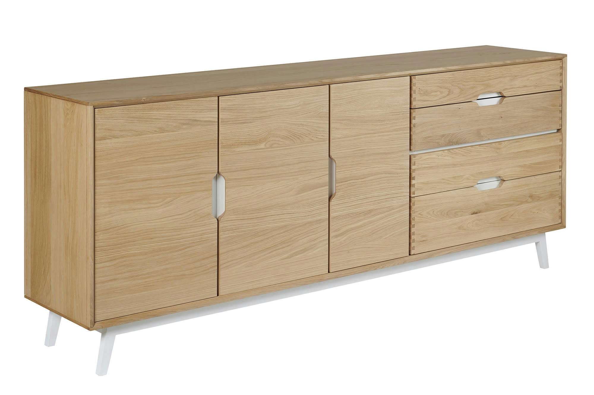 JOYCE - Buffet bas nordique en bois de chêne naturel 3 portes + 4 tiroirs L200