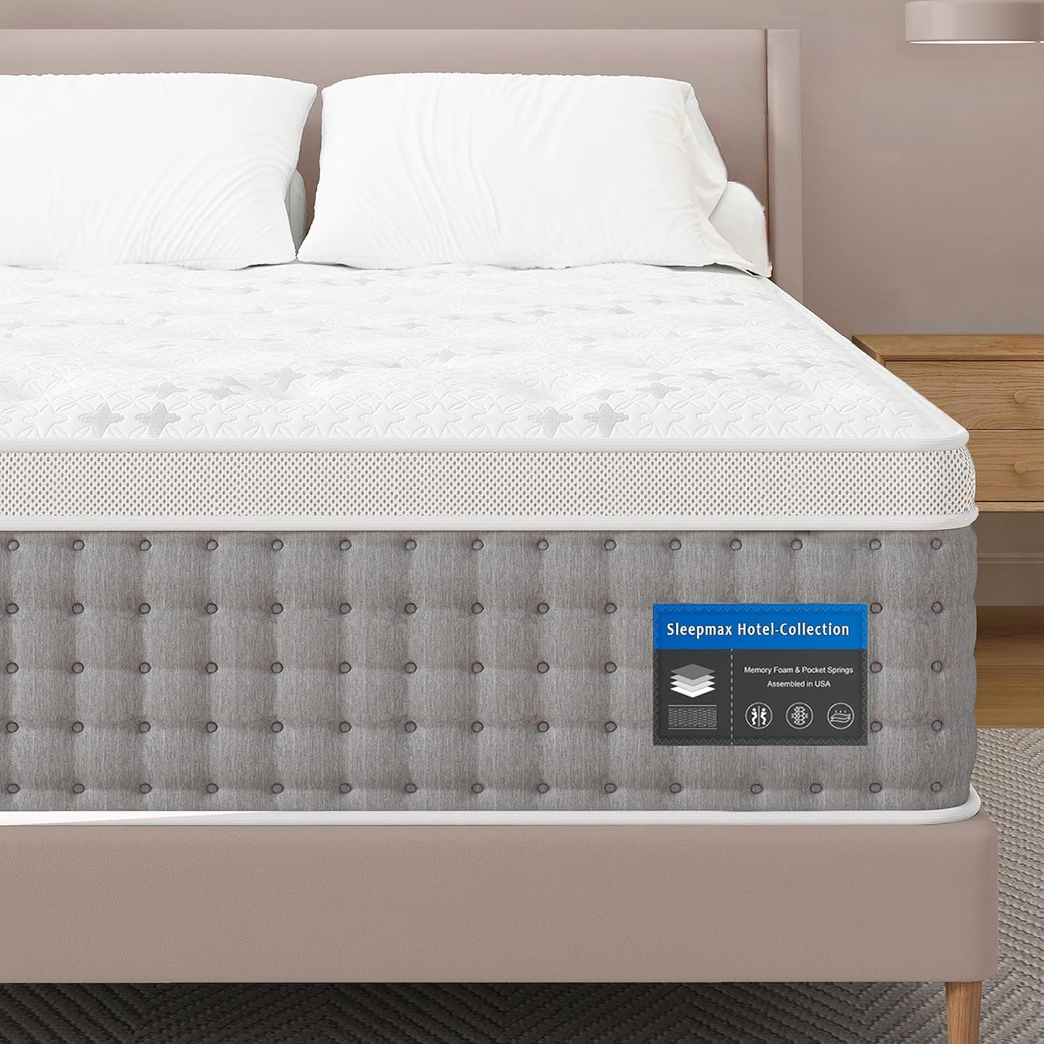 Sleepmax King Mattress 14 Inch - Hotel-Collection Hybrid Mattress Pain Relief - Extra Lumbar & Hip Support - Cooling Gel Bed in a Box Spine Alignment - CertiPUR-US, Fiberglass-Free, 365-Night Trial