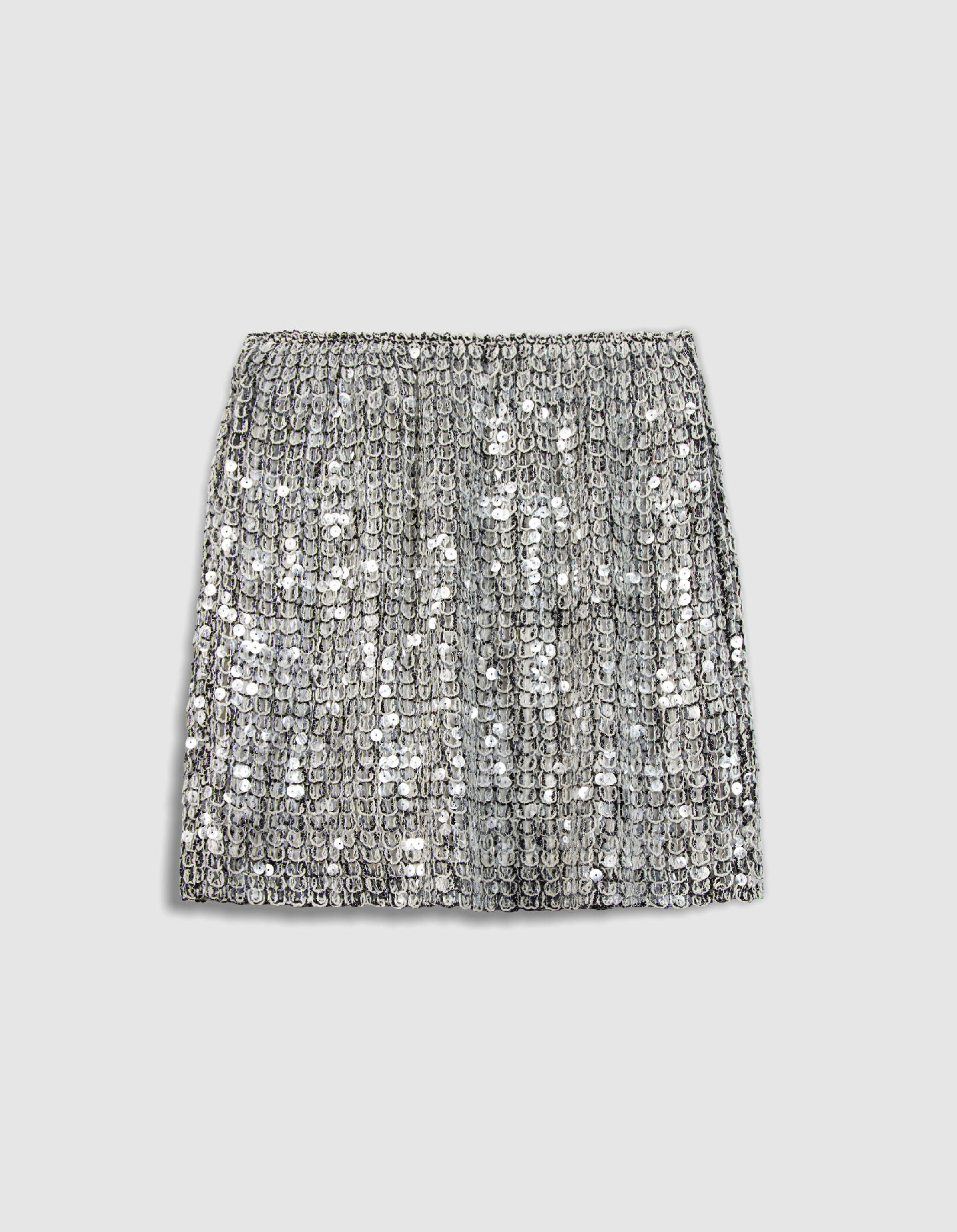 Jupe courte grise tricot brodé sequins Femme